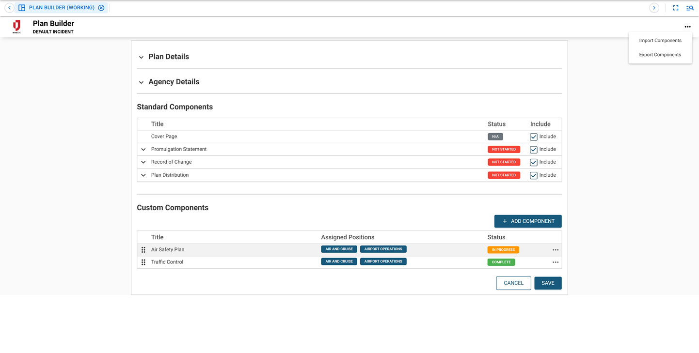 Plan Builder Import Export plan components